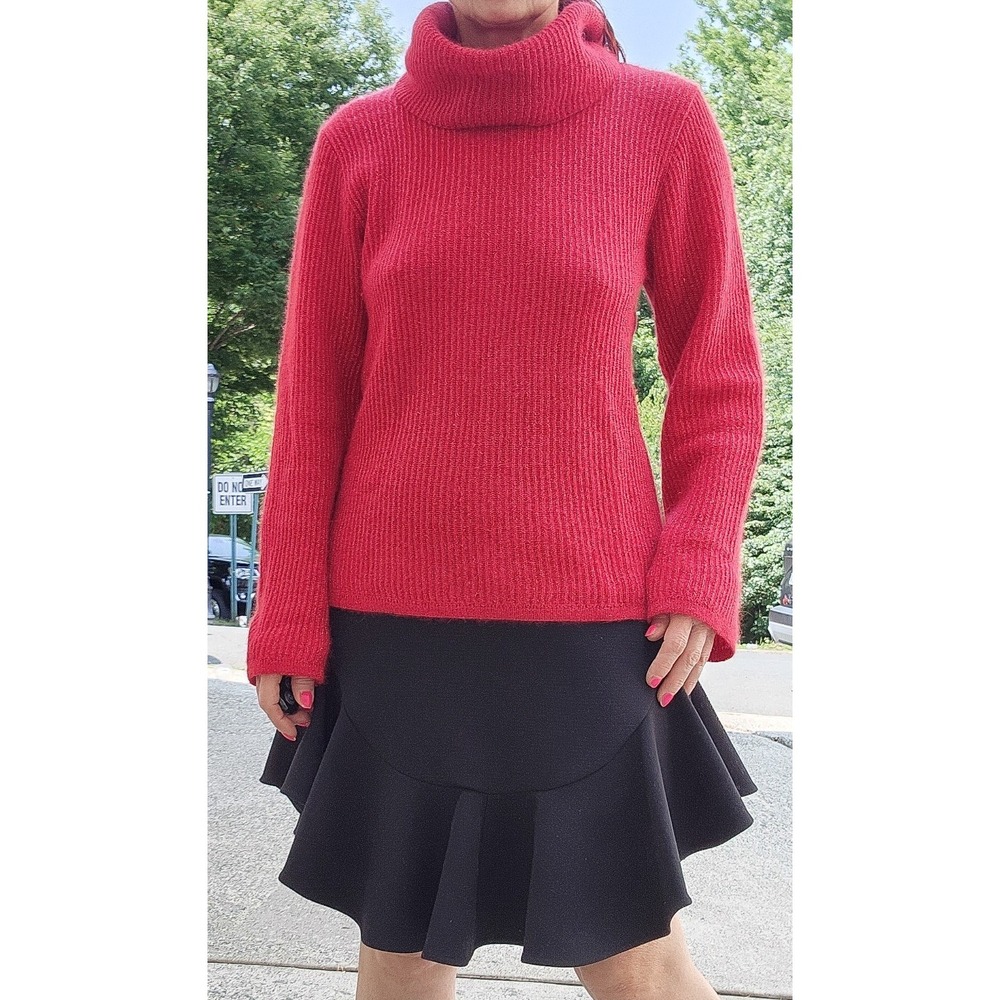 YVES SAINT LAURENT Vintage Red Metallic Rib Knit Turtleneck Sweater Size M
